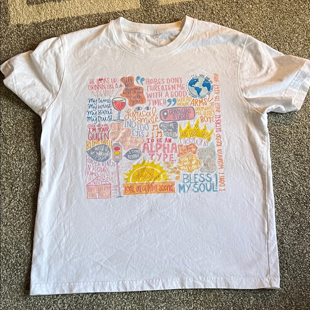 Taylor Swift - Inspired Women's White Graphic Tee with Colorful Design